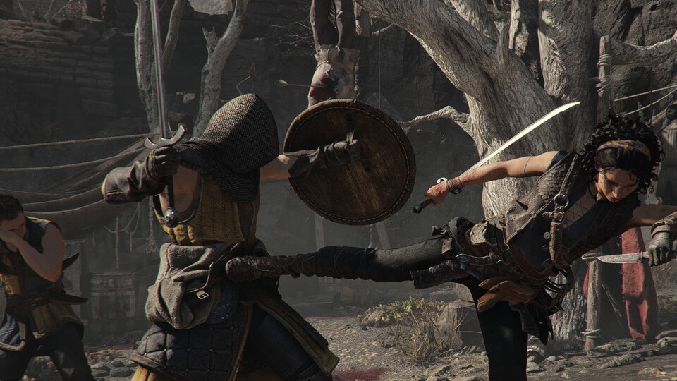 Sabre meeting a round shield in a camp-yard melee