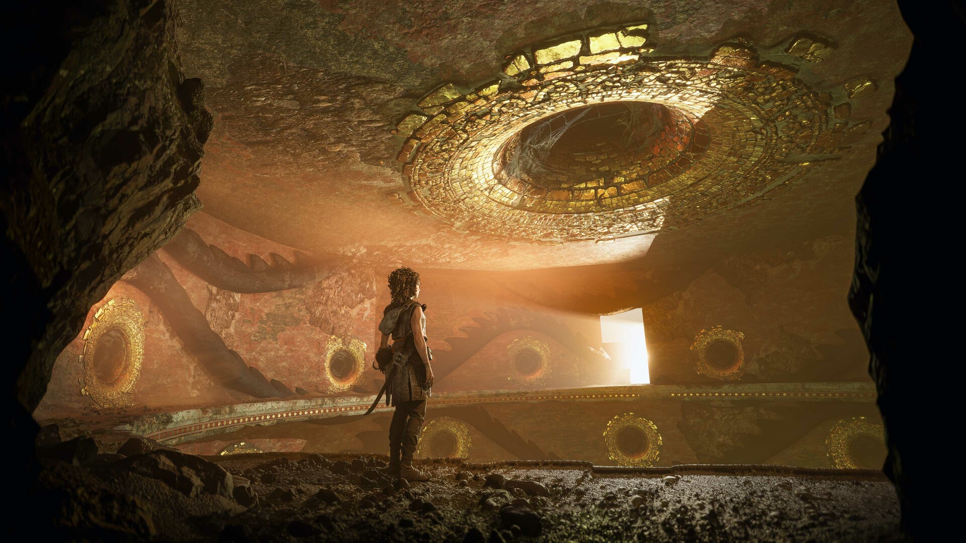 Gold-ringed underground chamber — the island beneath